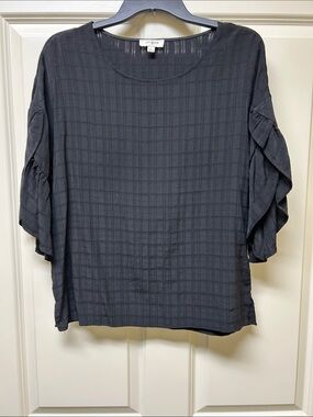 Umgee Charcoal Black Textured Ruffle Sleeve Blouse